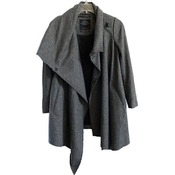 allsaints check monument wool  coat sz us 4 gray check houndstooth italian cloth - Picture 6 of 17